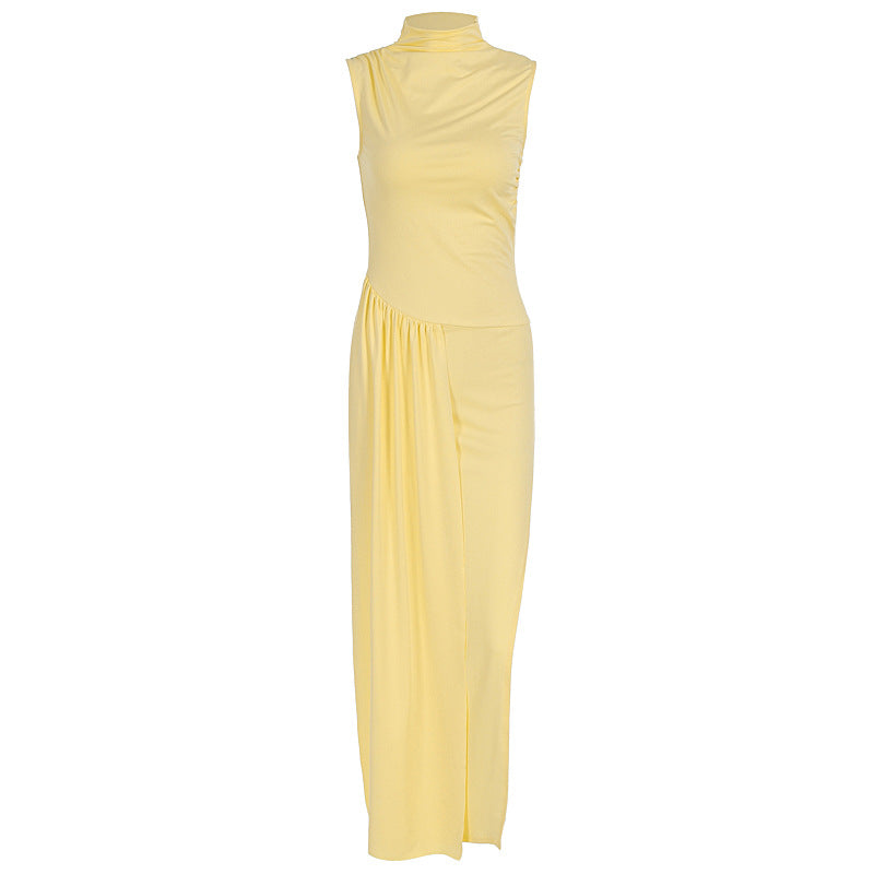 Damen elegantes Maxikleid mit asymmetrischem Schnitt und hohem Schlitz Drune