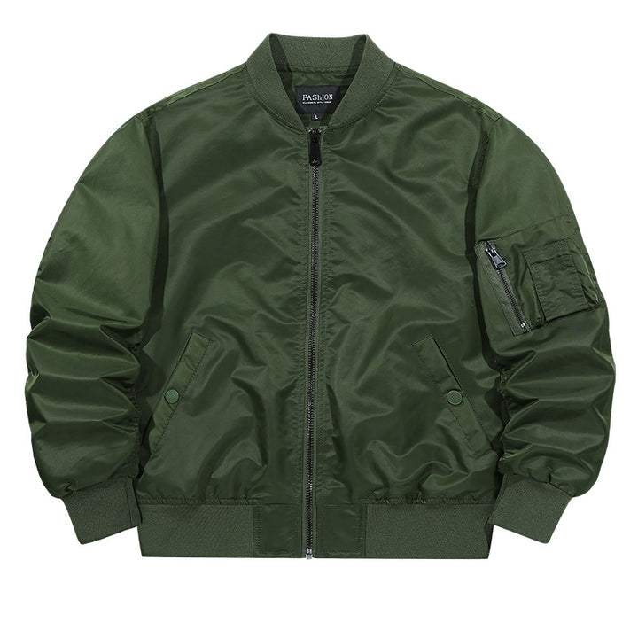 Men's  matte-shell insulated bomber jacket with reinforced sleeve zip pocket and snap-flap hand pockets Drune
