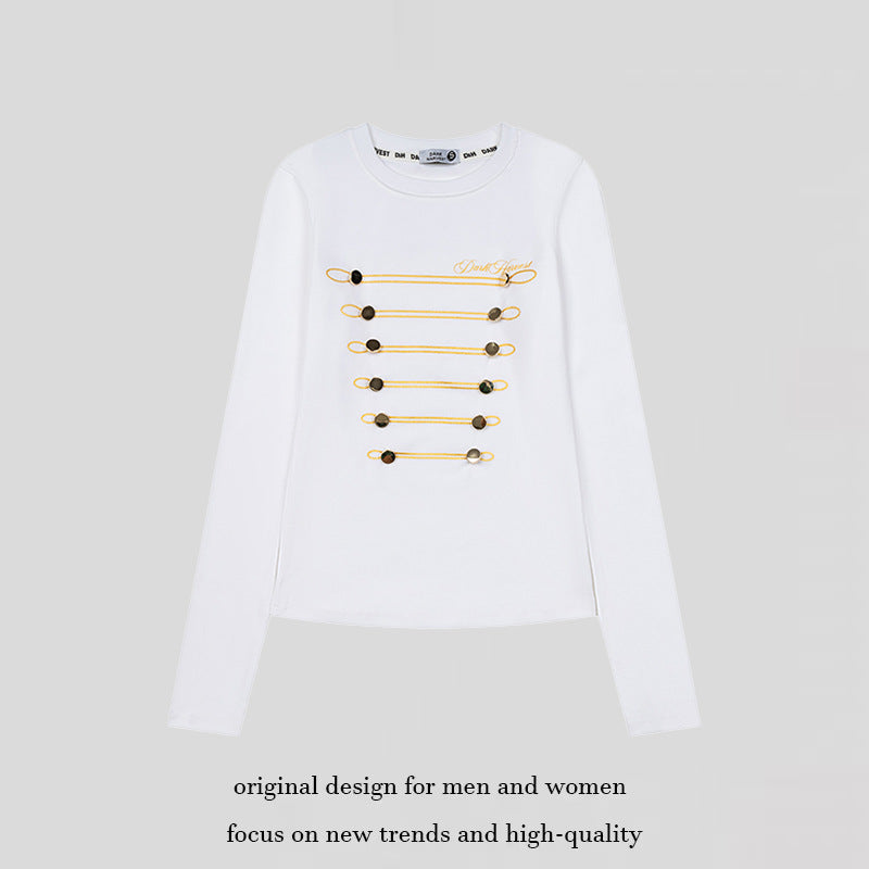 Damen Langarmshirt mit dekorativer Kordel- und Knopfapplikation Drune