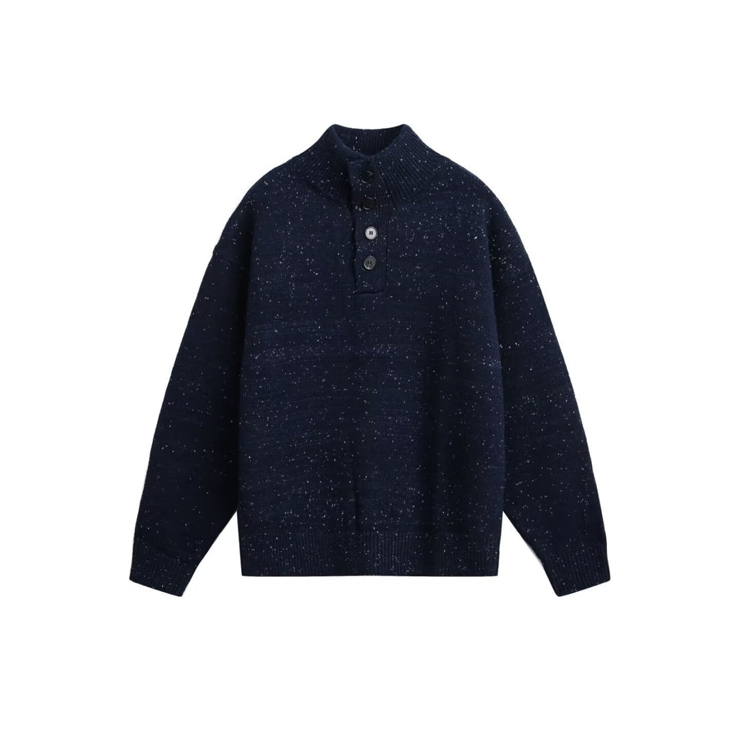 Herren Grobstrick Pullover mit Stehkragen und Knopfdetail Drune