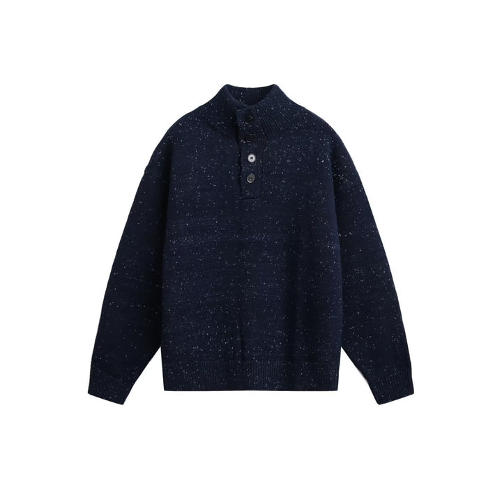 Herren Grobstrick Pullover mit Stehkragen und Knopfdetail Drune