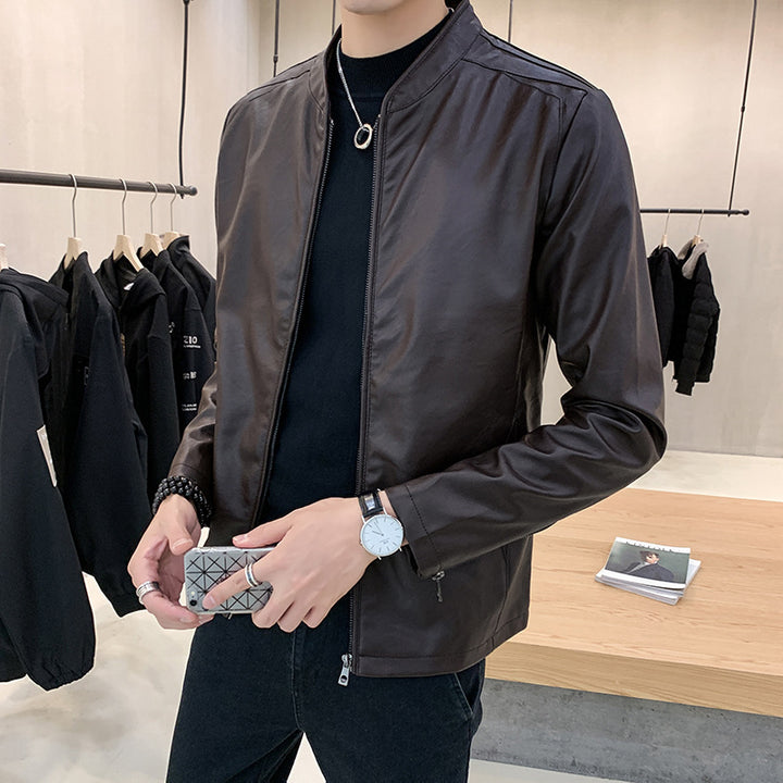 Herren Modische Lederjacke mit stylischem Kragen Drune