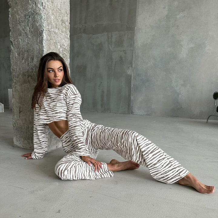 Damen cropped Sweatshirt und lässige Hose Set Drune