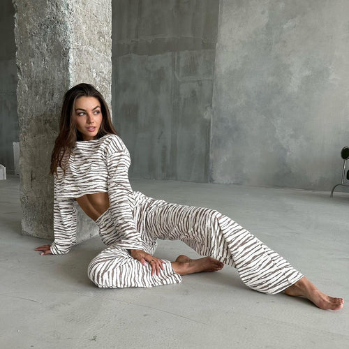 Damen cropped Sweatshirt und lässige Hose Set Drune
