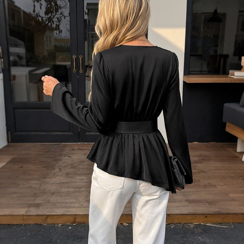 Damen Elegante Wickelbluse mit Rüschen Drune