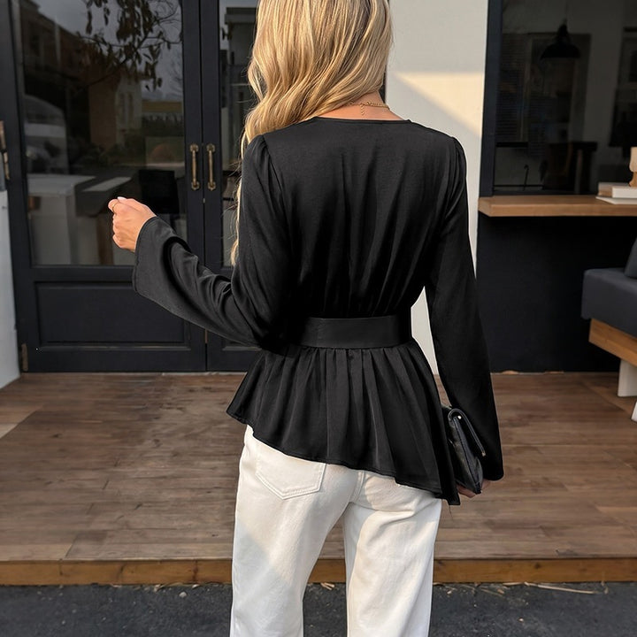 Damen Elegante Wickelbluse mit Rüschen Drune