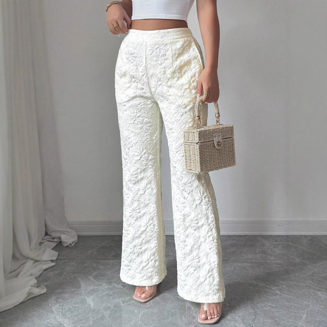 Damen Elegante Stoffhose mit hochgezogenem Schnitt und floralem Muster Drune