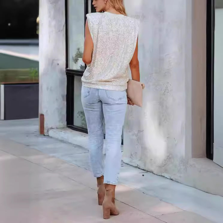 Damen Glitzernde Rundhalsbluse Drune