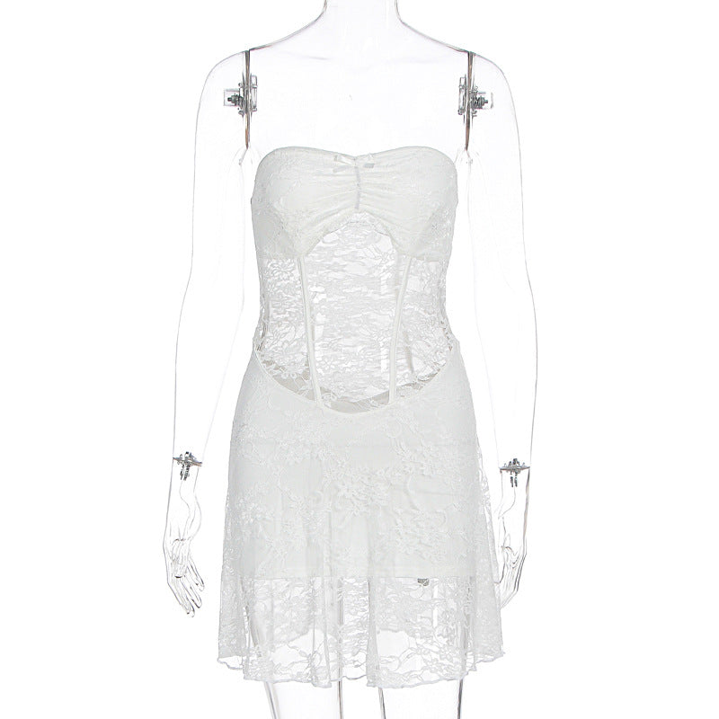 Damen Spitzenkleid mit Cut-Out-Design und tiefem Ausschnitt Drune