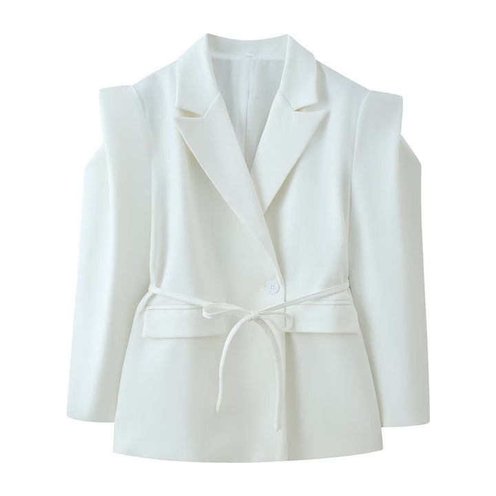 Damen Blazer mit Schulter-Cutouts, Taillengürtel und Ein-Knopf-Verschluss Drune