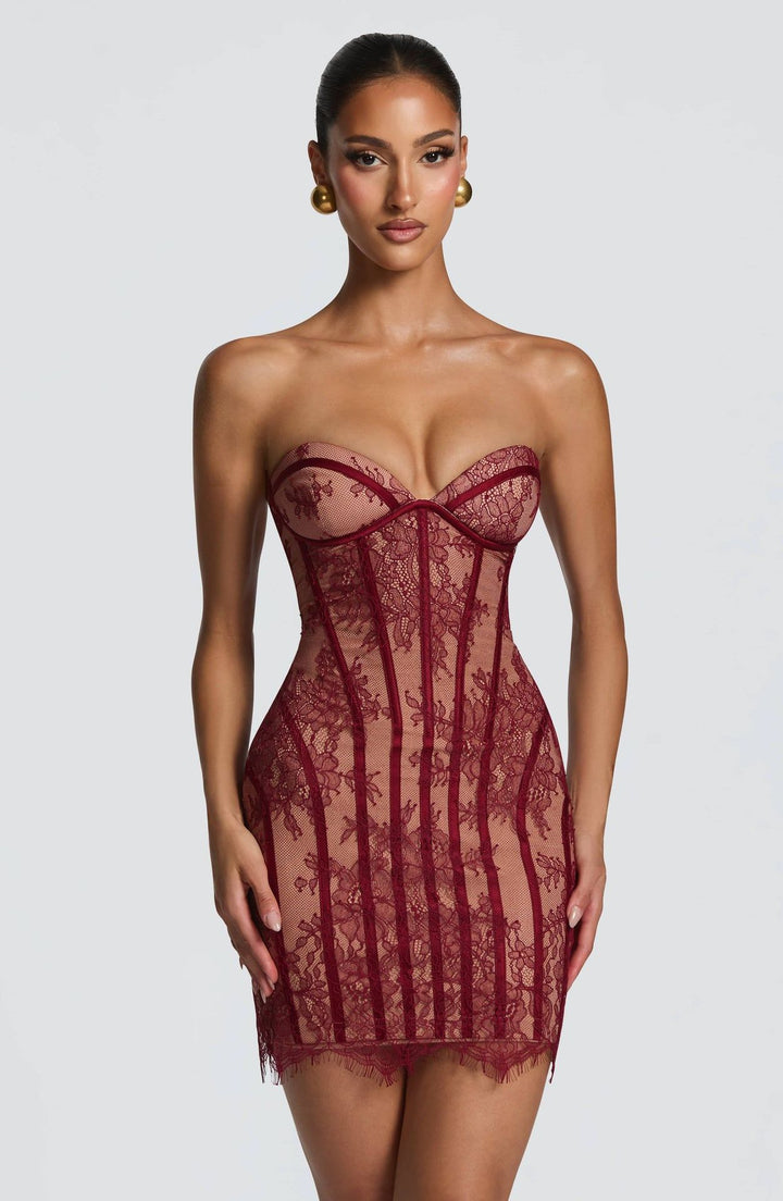 Damen Elegantes Korsettkleid mit Spitzenverzierung und transparenter Optik Drune