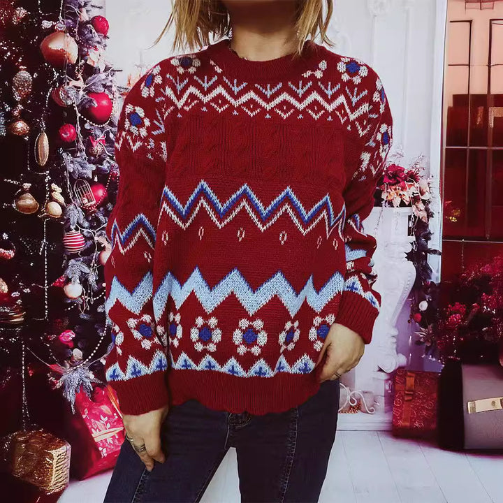 Damen festlicher Strickpullover mit nordischem Muster Drune