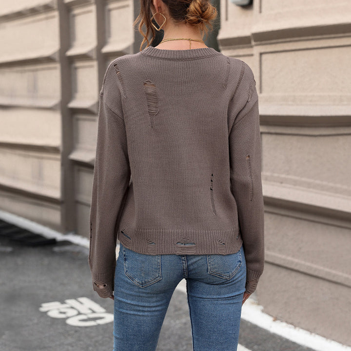 Damen Oversize-Feinstrickpullover mit dezenten Destroyed-Details Drune