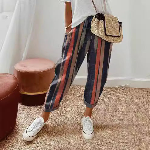 Damen lässige Leinenhose mit körpernaher Passform und praktischen Taschen Drune