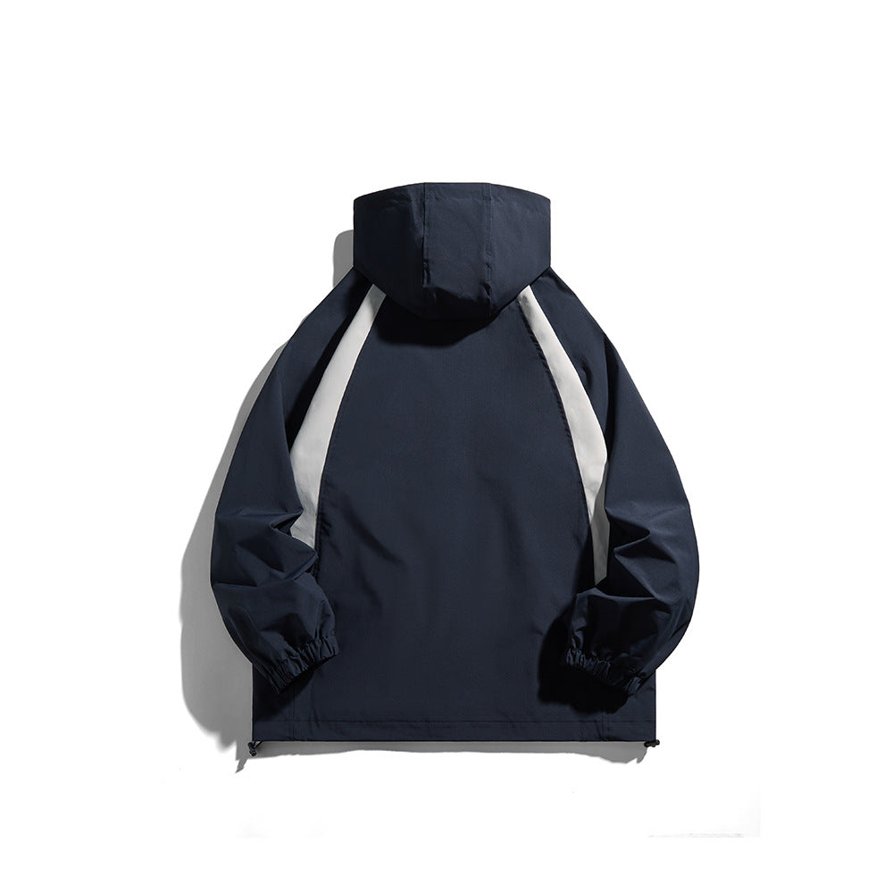 Herren Kapuzen-Windjacke im sportiven Colorblock-Design mit verstellbarem Saum Drune
