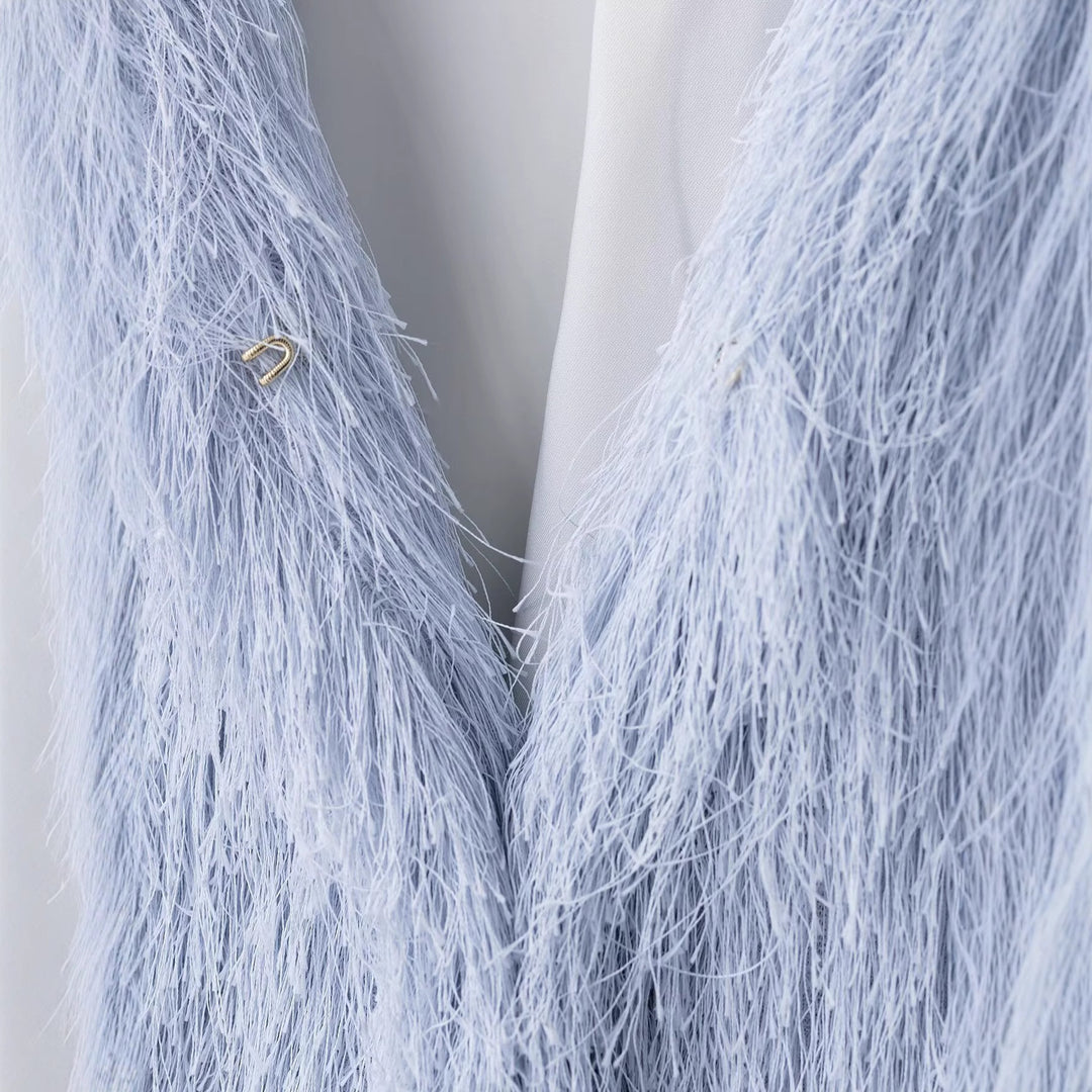Damen Flauschige Fransenjacke mit Rundhalsausschnitt und Boxy-Schnitt Drune