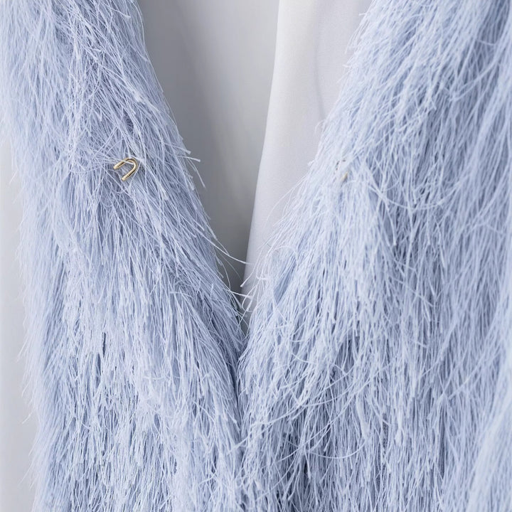 Damen Flauschige Fransenjacke mit Rundhalsausschnitt und Boxy-Schnitt Drune