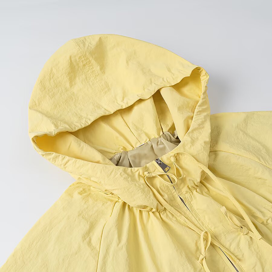 Damen Leichte Kapuzen-Windjacke mit Tunnelzug, Cropped-Schnitt und elastischen Bündchen Drune