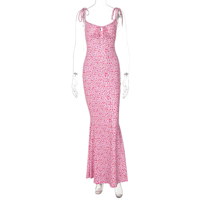 Damen Bodenlanges Kleid mit floralem Muster und verstellbaren Trägern Drune