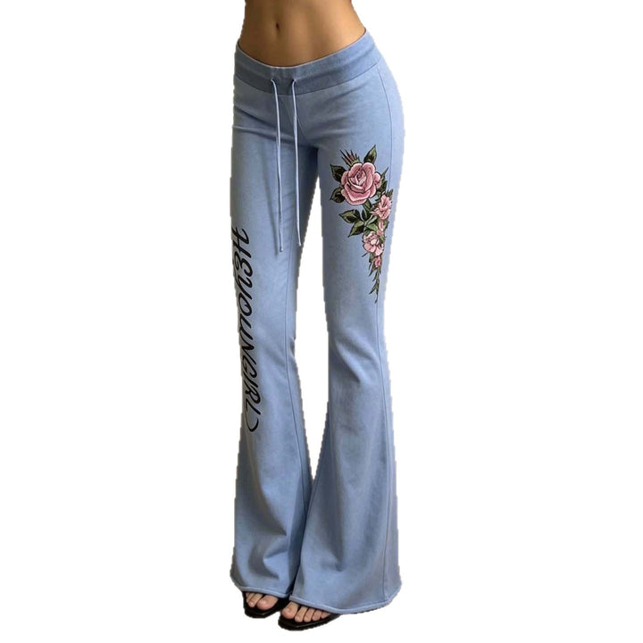 Damen nan ausgestellte Jersey-Sweathose mit Kordelzug, floralem Seitenprint und Statement-Schriftzug Drune