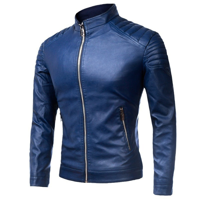 Herren Lederjacke Pilotenblouson mit gesteppter Schulterpartie und Stehkragen Drune