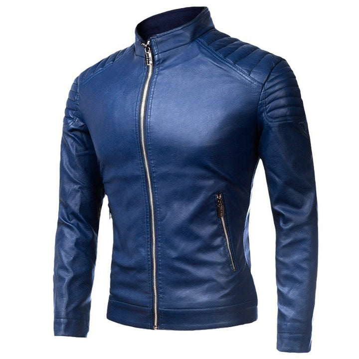 Herren Lederjacke Pilotenblouson mit gesteppter Schulterpartie und Stehkragen Drune