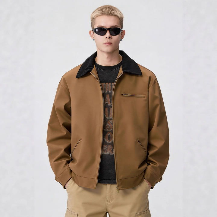 Herren Zip-Blouson im Worker-Stil mit Cordkragen und Brusttasche Drune