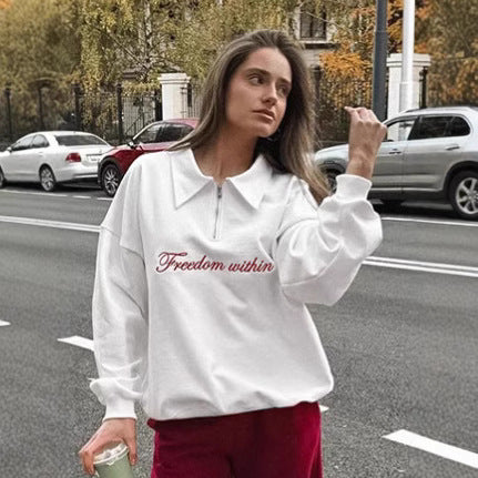 Damen Oversized Fleece-Hemd mit Reißverschluss und elegantem Schriftzug Drune