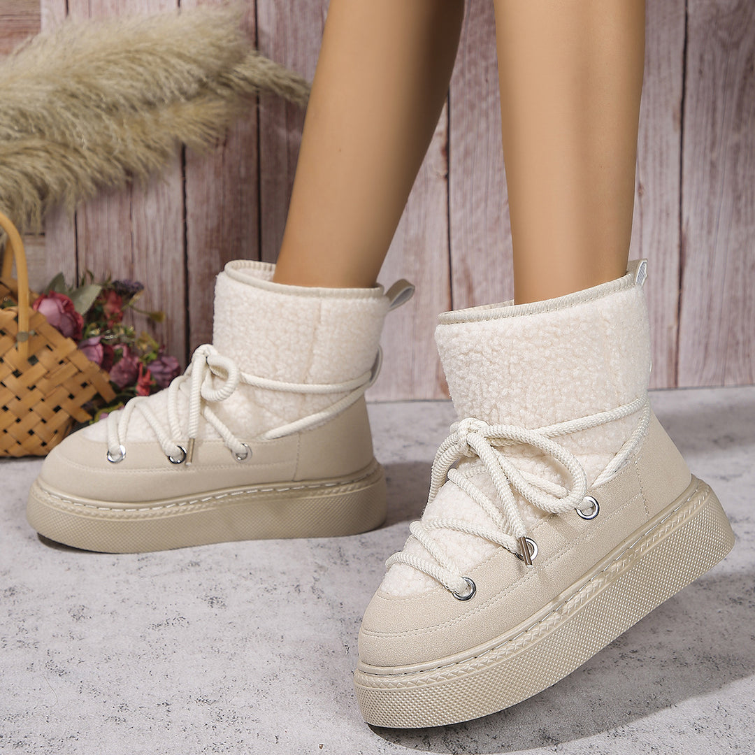 Damen Gefütterte Plateau-Schnürboots mit Teddyfutter und dicker Profilsohle Drune