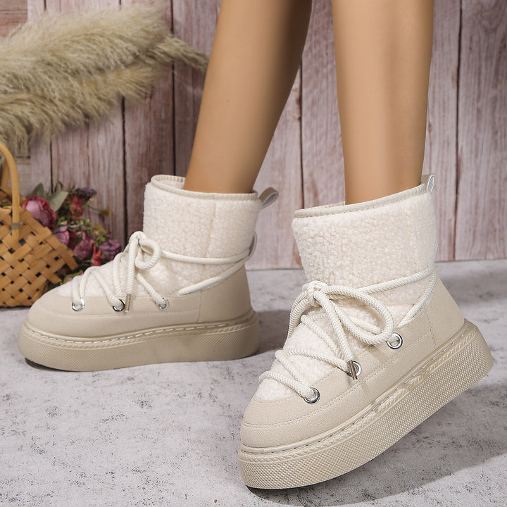 Damen Gefütterte Plateau-Schnürboots mit Teddyfutter und dicker Profilsohle Drune