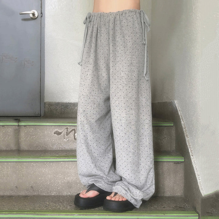 Damen lockere Schlafhose mit flexiblem Bund und dekorativen Bändern Drune