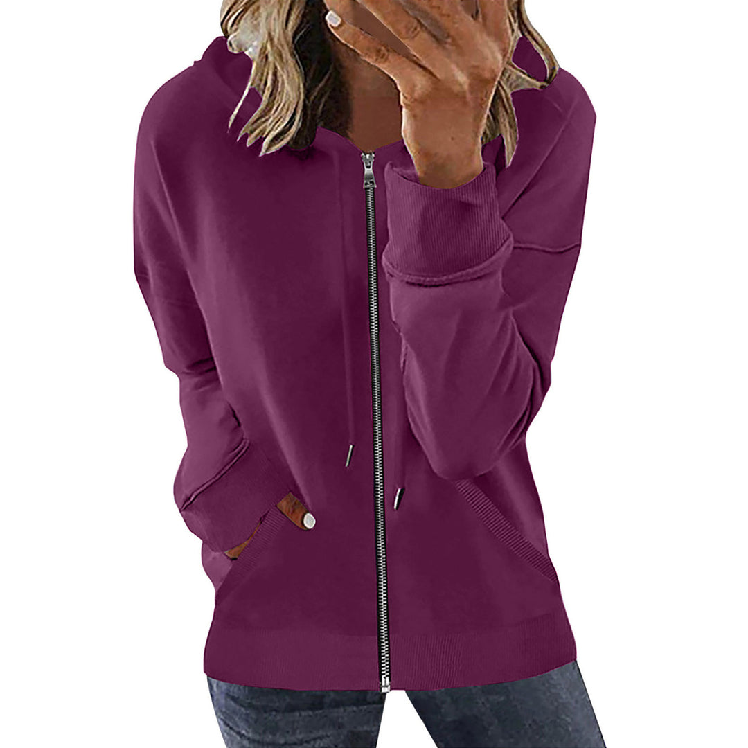 Damen nan Kapuzenjacke mit durchgehendem Reißverschluss, Kängurutaschen und elastischen Bündchen Drune