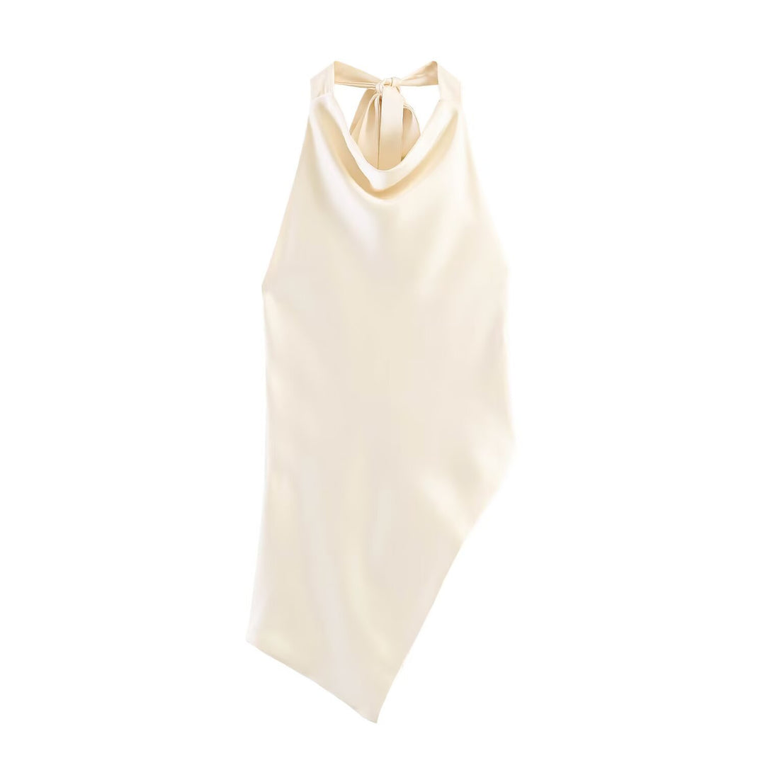 Damen elegantes Haltertop mit einzigartigem asymmetrischem Schnitt und dekorativem Knoten Drune