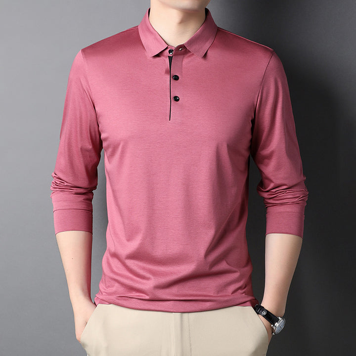 Herren Langarm-Polohemd mit modernem Kragen und feiner Textur Drune