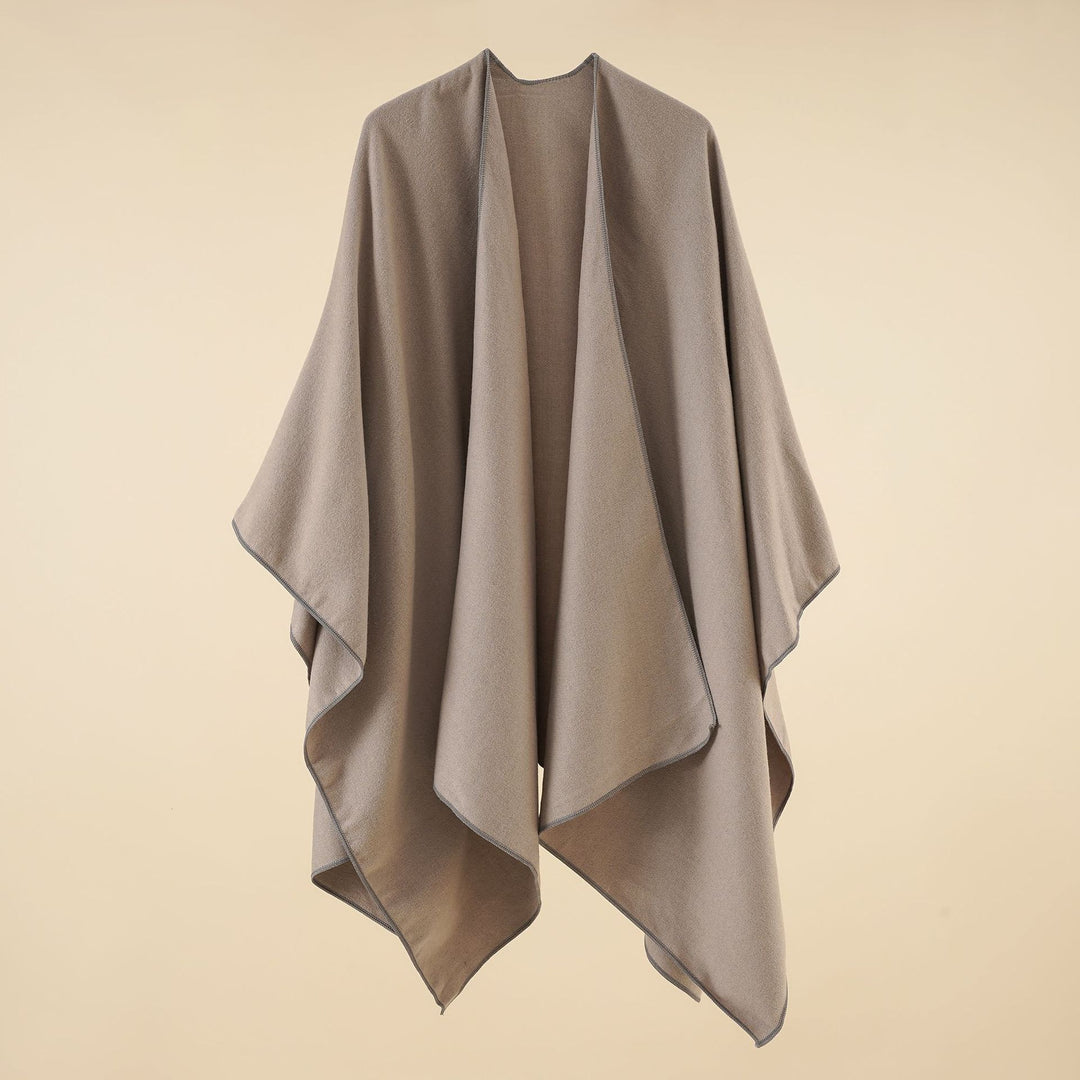 Damen Eleganter Wickelp Poncho aus weichem Wollmix Drune