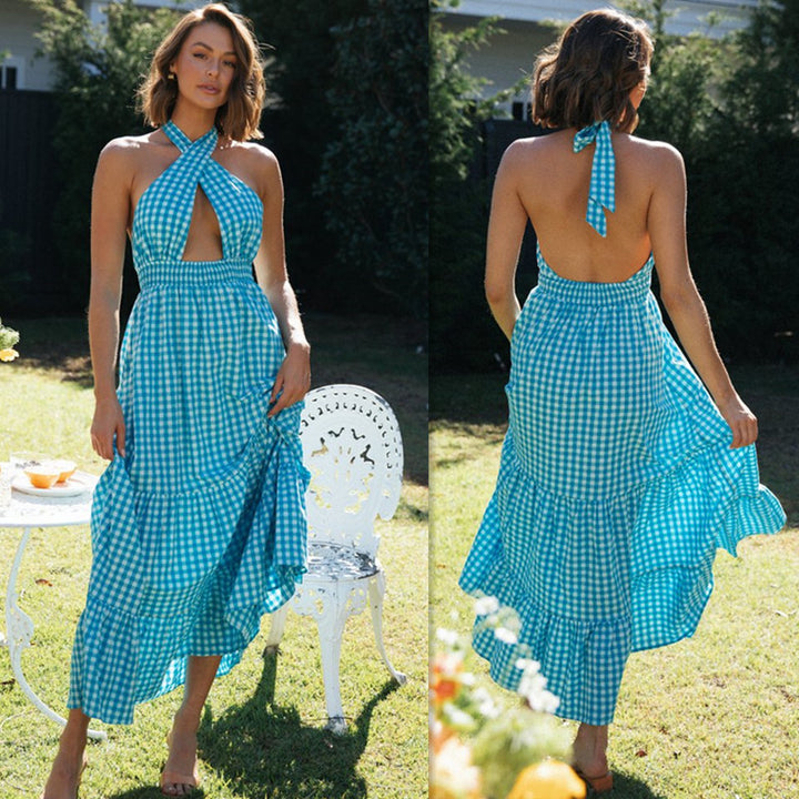 Damen Maxikleid mit Wickeloberteil und Rüschen Saum Drune