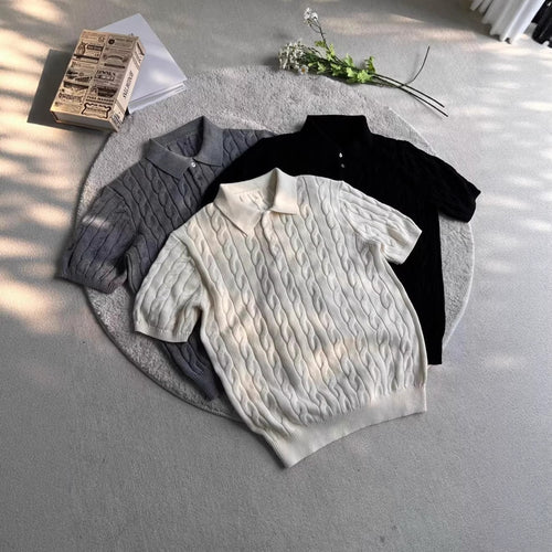 Herren Kurzarmstrickpullover mit strukturiertem Muster Drune