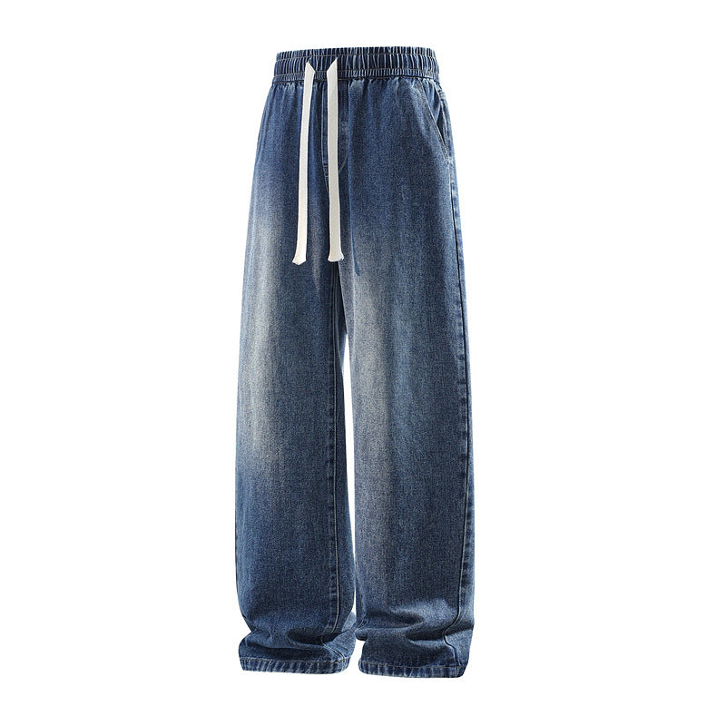 Herren Weite Denim-Freizeithose mit elastischem Bund, Tunnelzug & relaxed Baggy‑Silhouette Drune