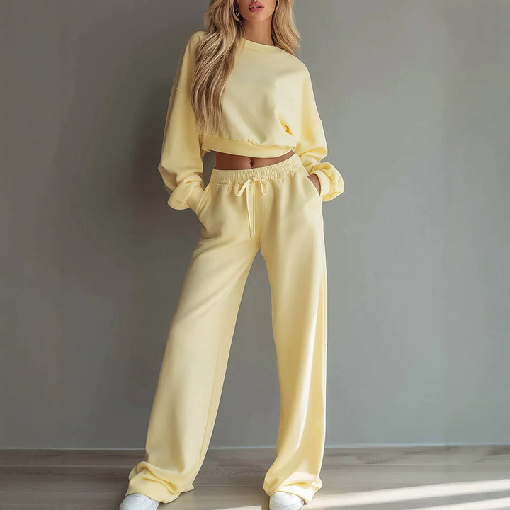 Damen Weiches Lounge-Set mit kurzem Sweatshirt und weiter Jogginghose Drune