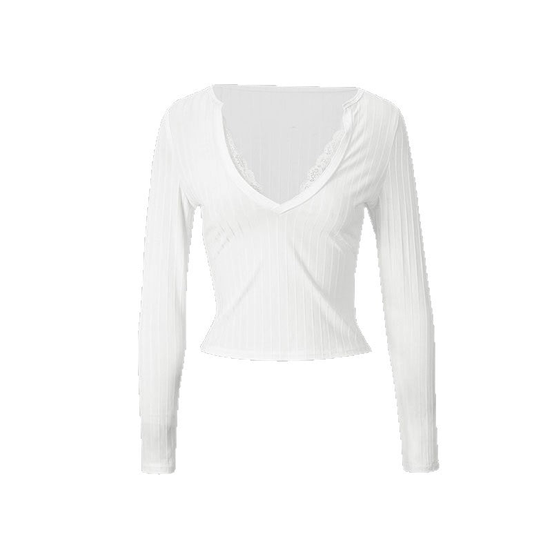 Damen Top mit feinen Rippdetails und elegantem V-Ausschnitt Drune