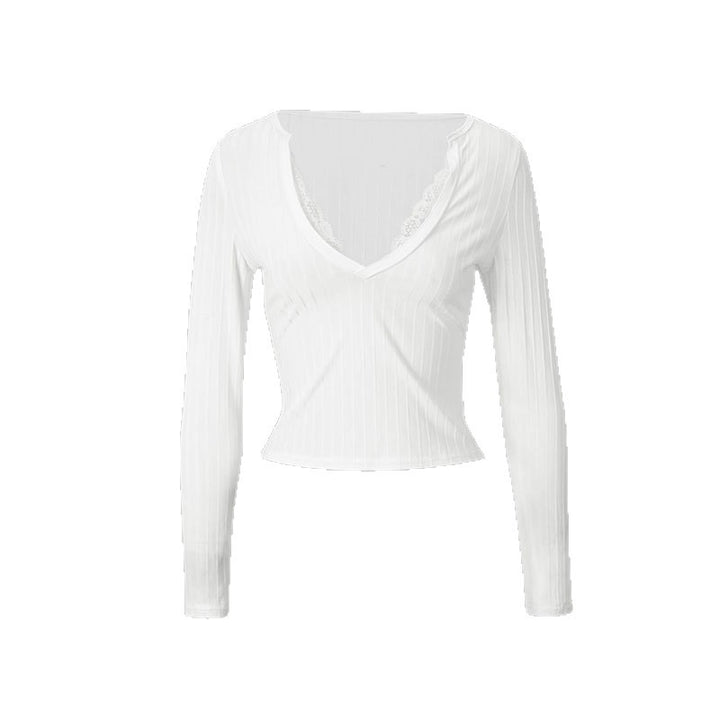 Damen Top mit feinen Rippdetails und elegantem V-Ausschnitt Drune