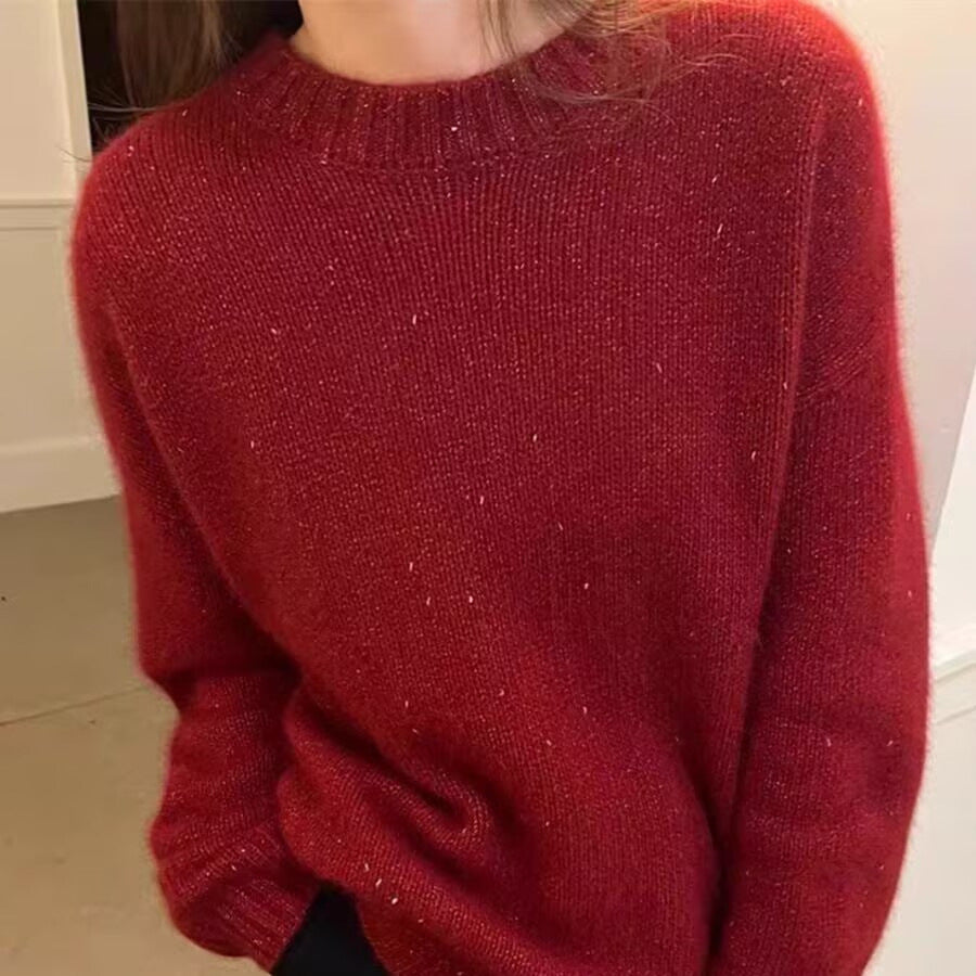 Damen Kuscheliger Oversize‑Pullover im Mohair‑Look mit Rundhalsausschnitt und dezentem Glitzereffekt Drune