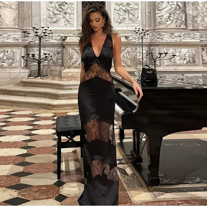 Damen Elegantes Maxikleid mit verführerischem Spitzenbesatz Drune
