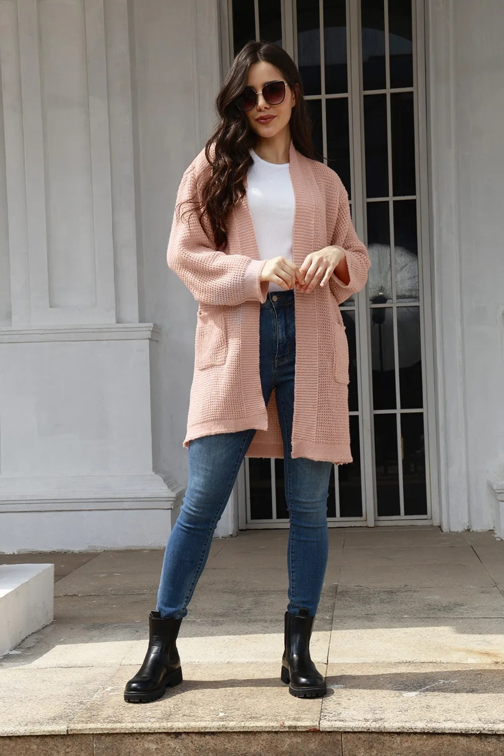 Damen weiter Strickcardigan mit offenen Taschen Drune