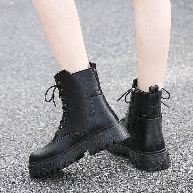 Damen robuste Schnürstiefel mit hoher Sohle und praktischem Design Drune