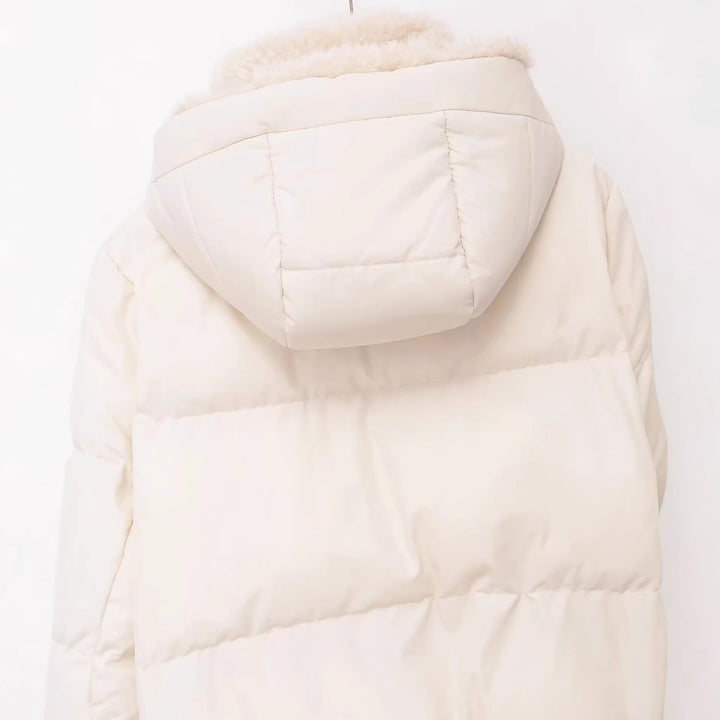 Damen nan gesteppte Kapuzen‑Daunenoptik Jacke mit Teddyfutter und hohem Kragen Drune