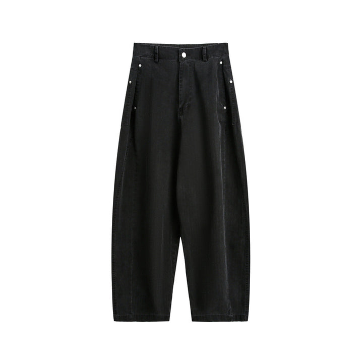 Damen Weite High‑Waist Cargo-Hose mit tiefem Schritt und aufgesetzten Seitentaschen Drune