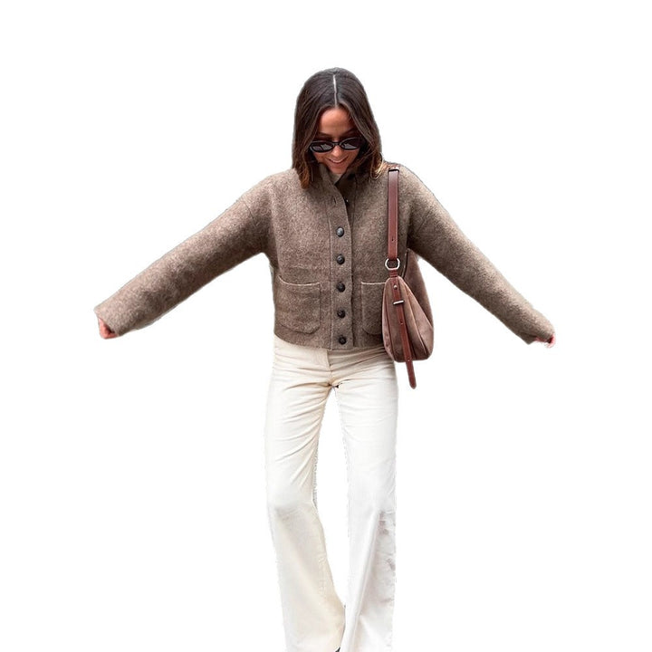 Damen Kurzjacke aus flauschigem Mohair‑Mix mit Knopfleiste & aufgesetzten Taschen Drune