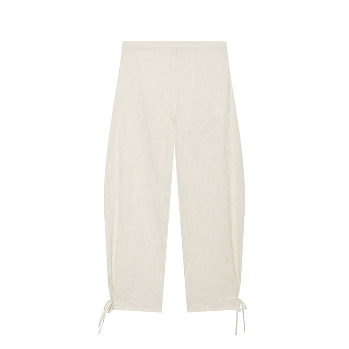 Damen Leichte bestickte Palazzohose mit weitem Bein und Saumkordeln Drune