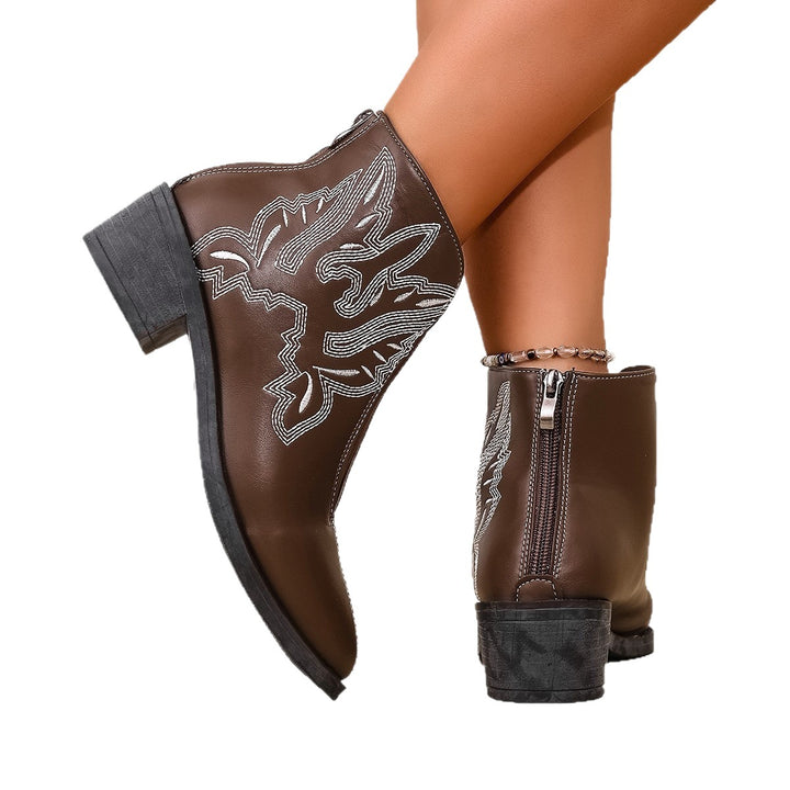 Damen elegante Ankle-Boots mit dekorativen Stickdetails und bequemem Blockabsatz Drune